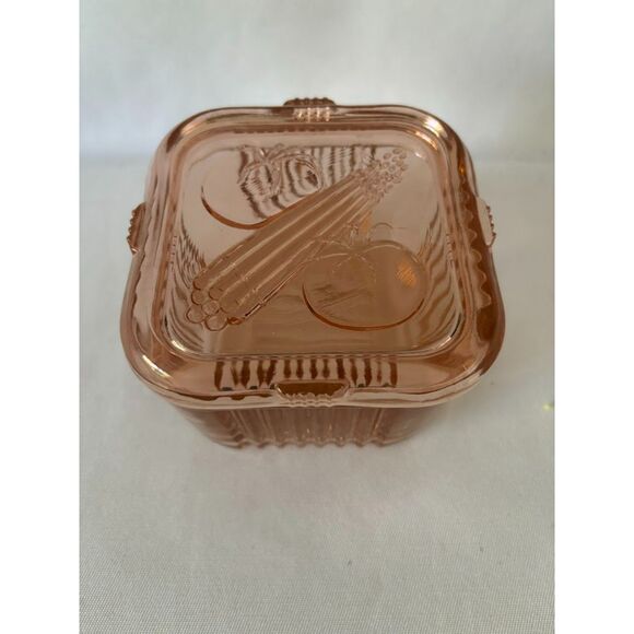 Vintage Depression Glass Pink Container with Lid - Picture 2 of 8
